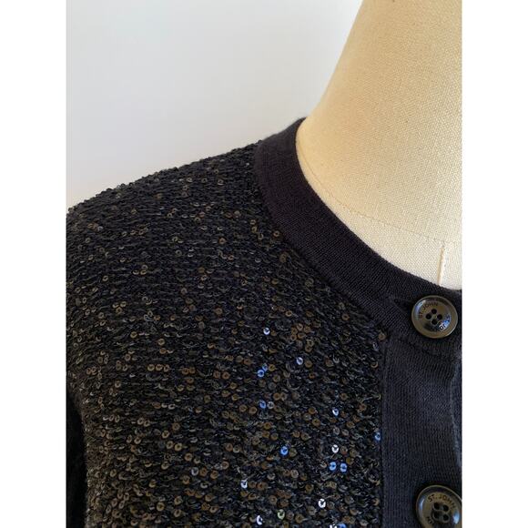 CURRENT St John Sequin-Front Wide Rib Knit Wool Silk Cardigan sz M $795 - Picture 5 of 13
